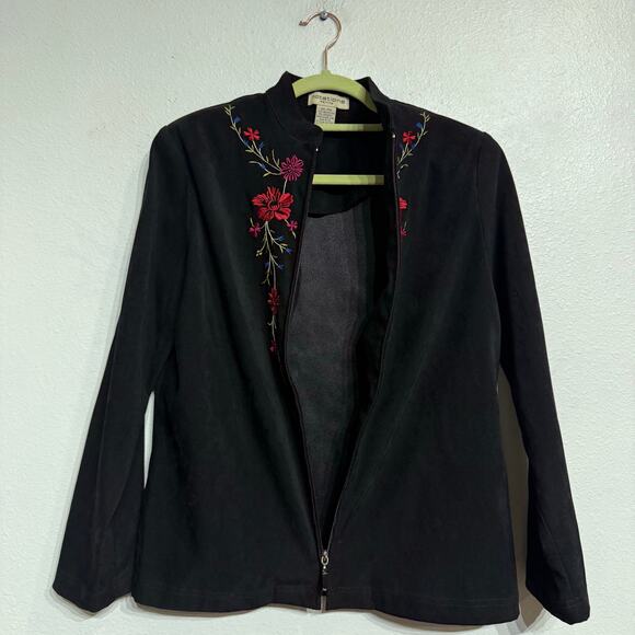 Notations Black Velour Floral Embroidered Jacket Sz PM - Picture 3 of 11